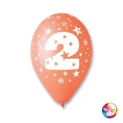 10 BALLONS PASTEL MULTI IMP BLANC TOUT AUTOUR CHIFFRE 2