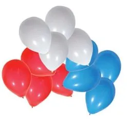 100 Ballons Latex Tricolores Bleu, Blanc, Rouge 30 Cm