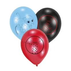6 Ballons En Latex Noirs, Bleus Et Rouges Miraculous™ 23 Cm
