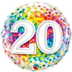 BALLON ALU "20" CONFETTIS MULTICOLORE 45 CM 18" QUALATEX