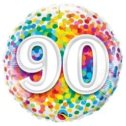 BALLON ALU "90" CONFETTIS MULTICOLORE 45 CM 18" QUALATEX