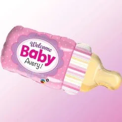 Ballon En Aluminium Biberon "Welcome Baby" Rose 99cm 39" Qualatex®