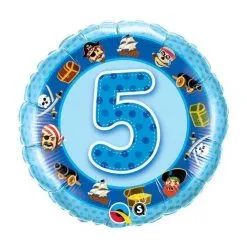BALLON ALU BLEU CHIFFRE 5 PIRATES 45CM 18" QUALATEX