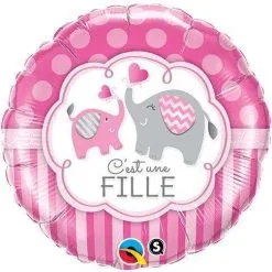 Ballon En Aluminium "C'est Une Fille" éléphants 45cm 18" Qualatex®