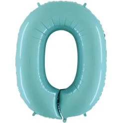 BALLON ALU CHIFFRE 0 BLEU PASTEL 26" 66 CM