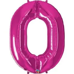BALLON ALU CHIFFRE 0 MAGENTA 86 CM 34" QUALATEX