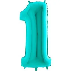BALLON ALU CHIFFRE 1 BLEU TIFFANY 26" 66 CM