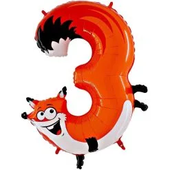 BALLON ALU CHIFFRE 3 ANIMALOONS RENARD 40" 102 CM