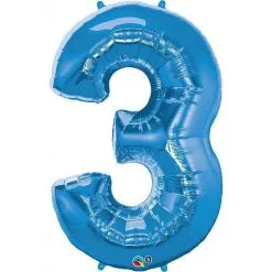 BALLON ALU CHIFFRE 3 BLEU SAPHIR 86 CM 34" QUALATEX