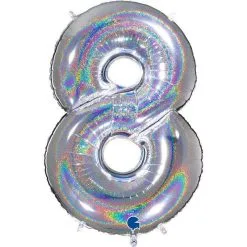 BALLON ALU CHIFFRE 8 ARGENT BRILLANT HOLOGRAPHIC 40" 102 CM