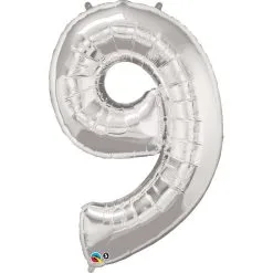 BALLON ALU CHIFFRE 9 ARGENT 86 CM 34" QUALATEX