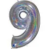 BALLON ALU CHIFFRE 9 ARGENT BRILLANT HOLOGRAPHIC 40" 102 CM