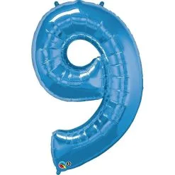 BALLON ALU CHIFFRE 9 BLEU SAPHIR 86 CM 34" QUALATEX