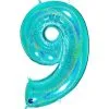 Ballon Aluminium Chiffre 9 Bleu Tiffany Holographique 40" 102 Cm Grabo Balloons®