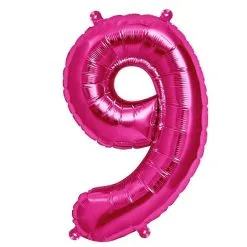 BALLON ALU CHIFFRE 9 MAGENTA 16" 41 CM