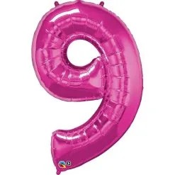 BALLON ALU CHIFFRE 9 MAGENTA 86 CM 34" QUALATEX