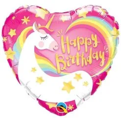 BALLON ALU COEUR ANNIVERSAIRE LICORNE 18" QUALATEX