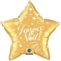 BALLON ALU ÉTOILE DORÉ JOYEUX NOËL 51 CM 20" QUALATEX
