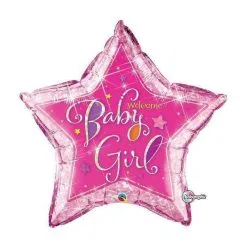 Ballon En Aluminium étoile "Welcome Baby Girl" Holographique 91cm 36" Qualatex®
