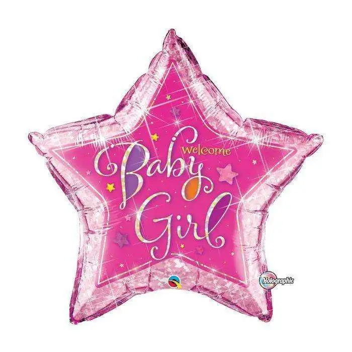 Ballon En Aluminium étoile "Welcome Baby Girl" Holographique 91cm 36" Qualatex® 1 Ballon En Aluminium étoile "Welcome Baby Girl" Holographique 91cm 36" Qualatex®