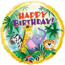 BALLON ALU "HAPPY BIRTHDAY" ANIMAUX DE LA JUNGLE 45CM 18" QUALATEX