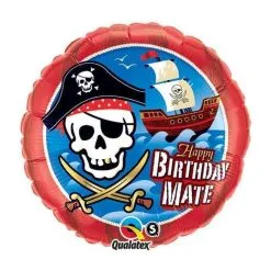 BALLON ALU "HAPPY BIRTHDAY" PIRATE ET BATEAU 45CM 18" QUALATEX