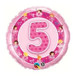 BALLON ALU ROSE CHIFFRE 5 BALLERINES 45CM 18" QUALATEX