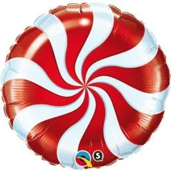 BALLON ALUMINIUM CANDY SWIRL SUCRE D'ORGE ROUGE 18" 45 CM QUALATEX®
