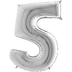 BALLON ALUMINIUM CHIFFRE 5 ARGENT 14" 36 CM GRABO BALLOON®