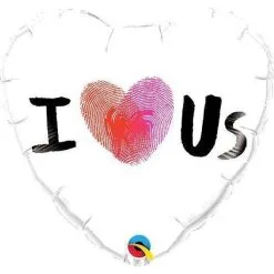 Ballon Aluminium Coeur Empruntes Digitales "I Love Us" 45 Cm 18" Qualatex®