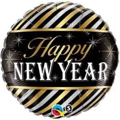 Ballon Aluminium Happy New Year Rayé Or Et Argent 18" 45 Cm Qualatex®
