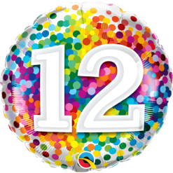 Ballon Aluminium Nombre 12 Rainbow Confettis 18" 45 Cm Qualatex®
