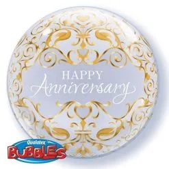 BALLON BUBBLE ANNIVERSAIRE CLASSIQUE 56 CM 22" QUALATEX