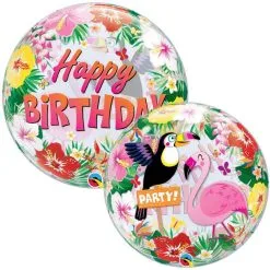 BALLON BUBBLE BIRTHDAY TROPICAL 56 CM 22" QUALATEX