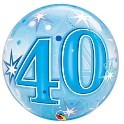 BALLON BUBBLE ÉTOILES BLEU "40" 56 CM 22" QUALATEX