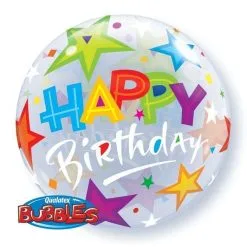 BALLON BUBBLE ÉTOILES "HAPPY BIRTHDAY" 56 CM 22" QUALATEX