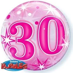 BALLON BUBBLE ETOILES ROSE "30" 56 CM 22" QUALATEX