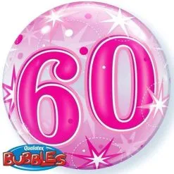 BALLON BUBBLE ETOILES ROSE "60" 56 CM 22" QUALATEX
