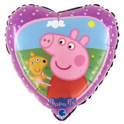 Ballon Coeur En Aluminium Peppa Pig™ Et Teddy 18" 45 Cm Grabo Balloons®