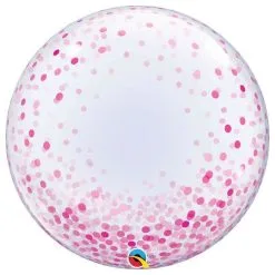 BALLON DECO BUBBLE CONFETTIS ROSE 24" QUALATEX