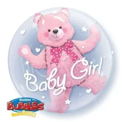 Ballon Double Bubble Ourson Rose "Baby Girl" 61cm 24" Qualatex®