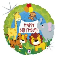 Ballon En Aluminium Animaux De La Jungle Happy Birthday 45 Cm 18" Grabo Balloons®
