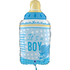 Ballon En Aluminium Biberon Bleu "It's A Boy" 74 Cm 29" Grabo Balloons®