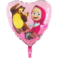Ballon En Aluminium Coeur Rose Masha Et Michka™ 46 Cm 18" Grabo Balloons®