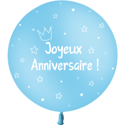 Ballon En Latex "Joyeux Anniversaire" Kids étoiles 2' 60 Cm - Bleu