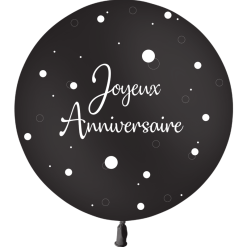 Ballon En Latex "Joyeux Anniversaire" Pois Et Confettis 2' 60 Cm - Noir