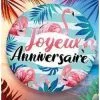 BALLON FOIL 45 CM JOYEUX ANNIVERSAIRE FLAMANT ROSE