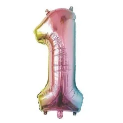 Ballon Mylar Irisé Multicolore Chiffre 1 - 36 Cm