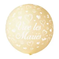 BALLONS VIVE LES MARIES IVOIRE IMPRESSION BLANCHE TOUT AUTOUR DIAMETRE
