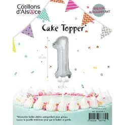 BOUGIE BALLON TOPPER ARGENT CHIFFRE 1